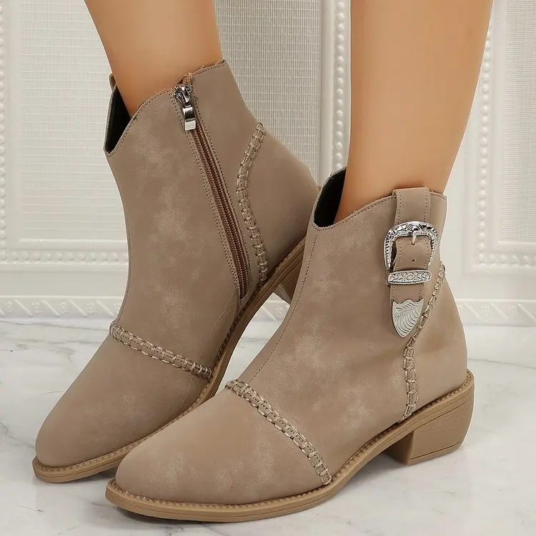 Outfit Boots for Woman Paring  Pointy Toe Wedge Low Heel Gray Ankle Boot Fashion Simple High Heels Platform on Promotion Shoes