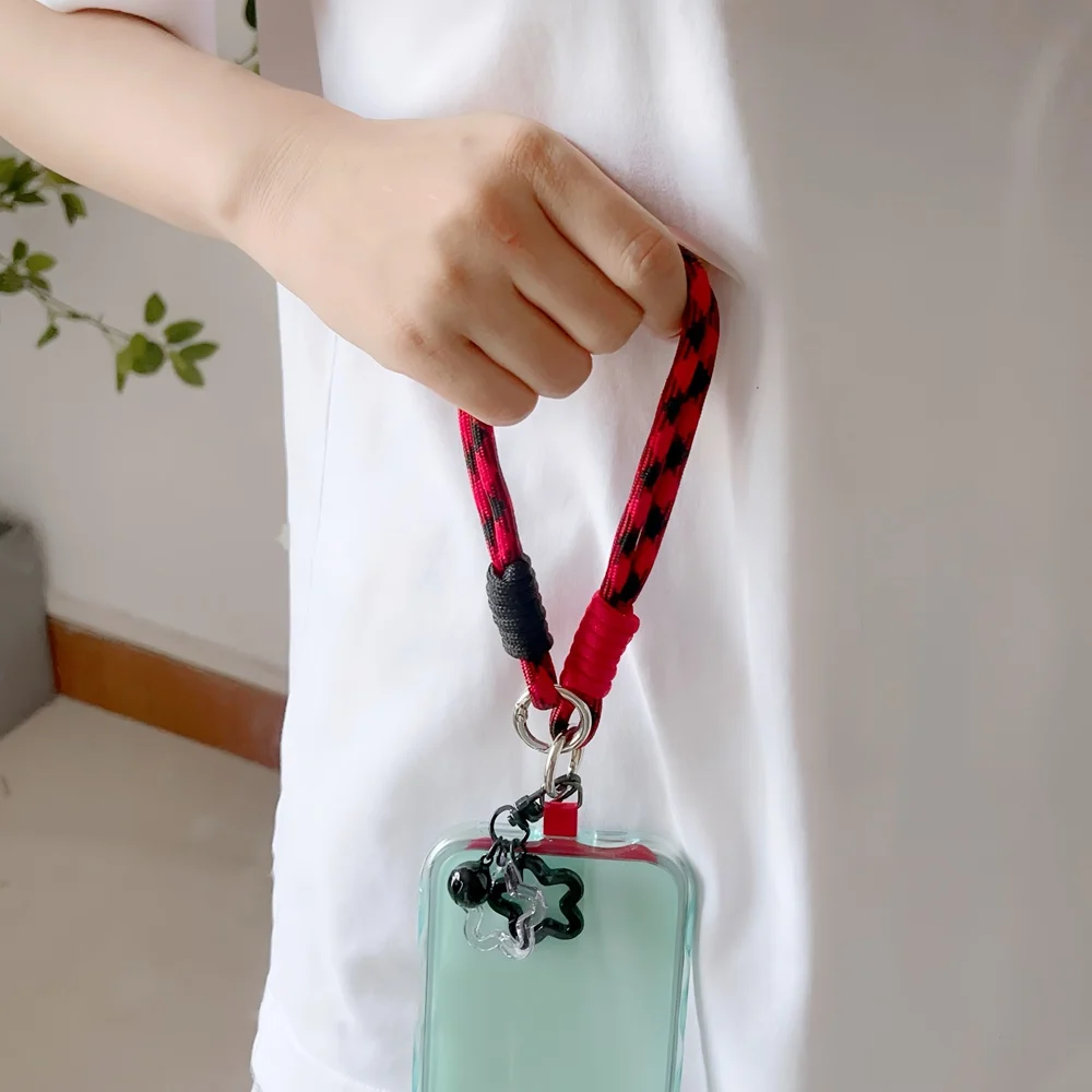 Universal Mobile Phone Lanyard Strap Cartoon Star Pendant Anti-loss Wrist Strap Charm Keychain Camera Chain Checkered Lanyard