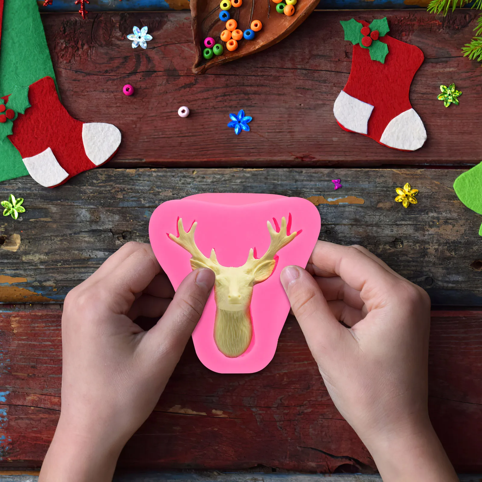 

Christmas 3D Deer Head Silicone Cake Mold Tasteless Eco-Friendly Flexible Fondant Chocolate Baking Tool Deer Head Mold