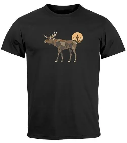 Unisex T-shirts for Men Women Summer TeesMens T-Shirt Print Shirt Polygon Moose Outdoor Motifs-