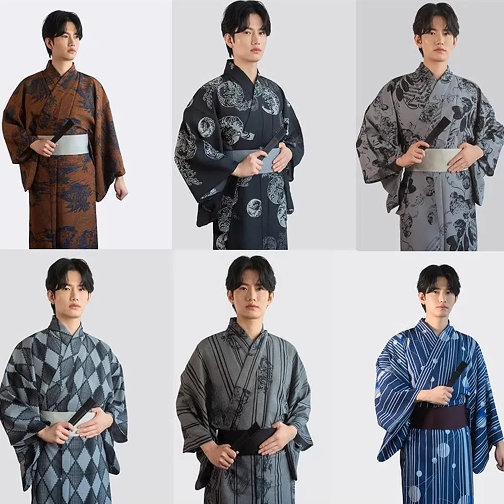 

Мужское традиционное кимоно в японском стиле с поясом, против морщин, удобные принты, домашний халат юката, костюм для косплея