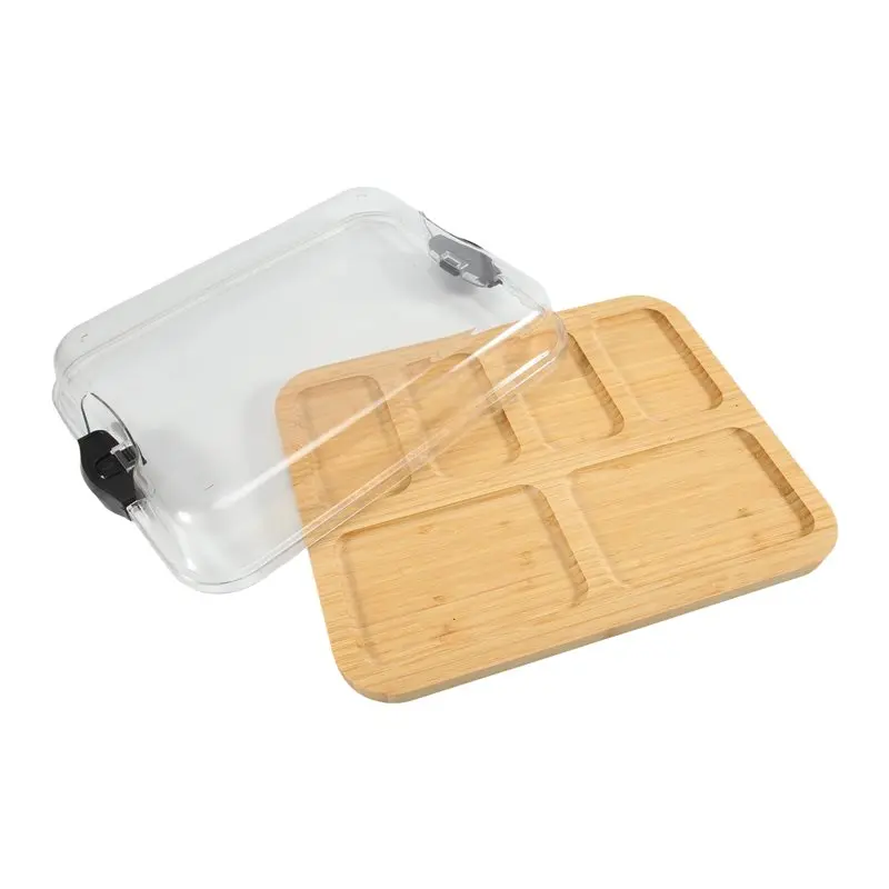 AT19-Bamboo Cutting Board With Lid, Black Handles, 11X14 Inch - Perfect For Charcuterie, Snacks, And More