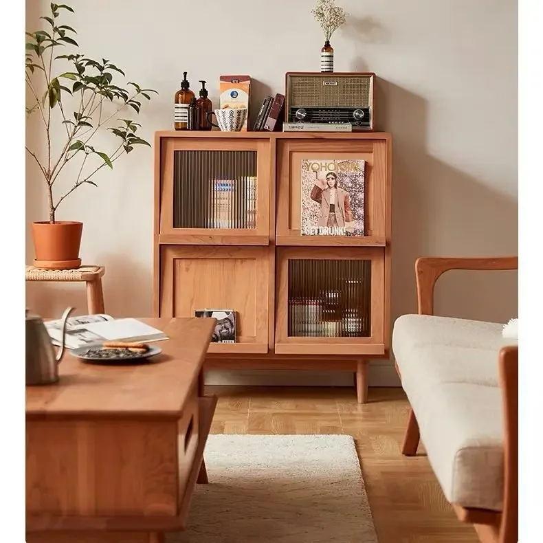 Modern Minimalist Solid Wood Bookcase Living Room Locker Sofa Side Cabinet Magazine Cabinet