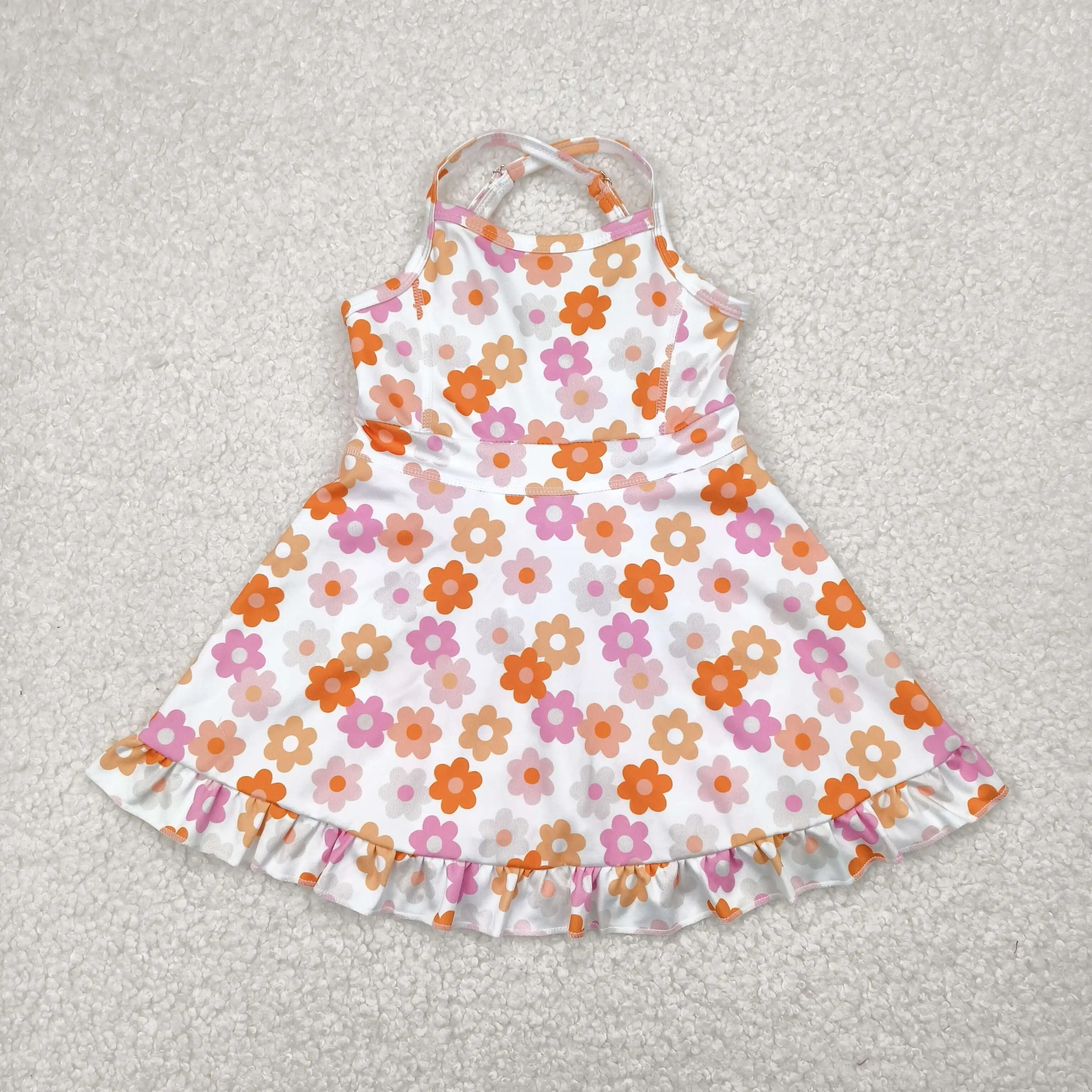 Wholesale Baby Girl Strap Colorful Daisy Skorts Toddler Summer Athletic Ruffle Knee Length Dress Kids Children Yoga Clothes