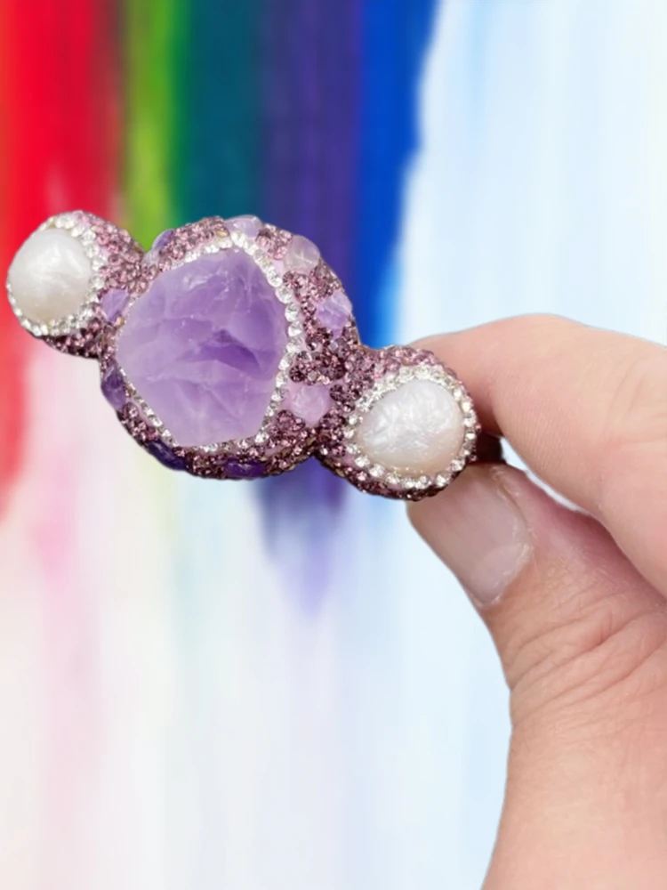 Natural Amethyst Pearl Bracelet Sets Women Vintage Jewelry 2PCS Ring  Lady Daily Party Handmade Jewelry