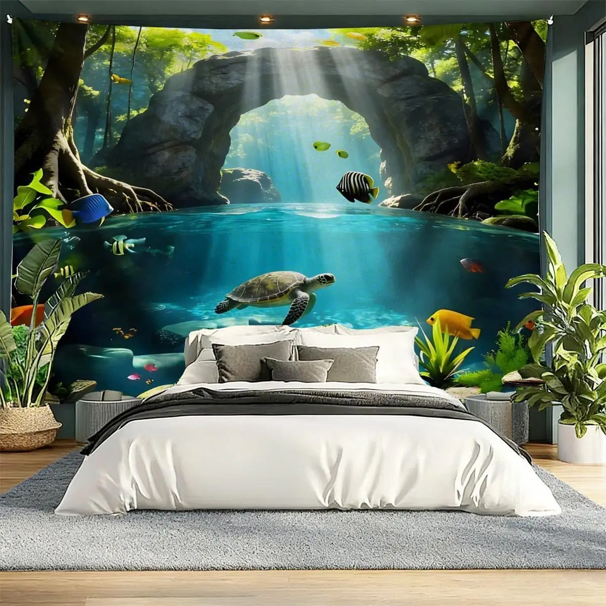 Ocean Sea Turtle Tapestry Jungle Sunset Underwater World Tapestries Tropical Rairforest Landscape Wall Hanging for Bedroom