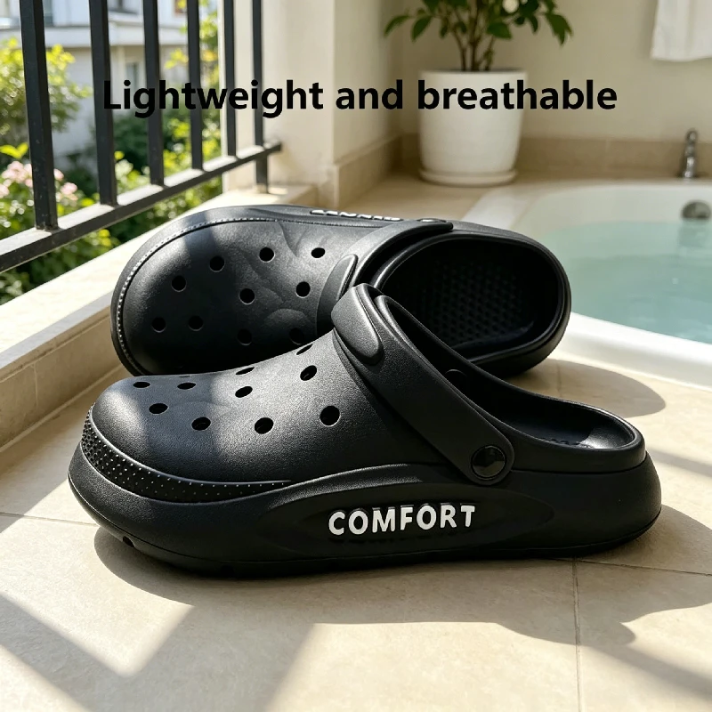 

Men Slippers Summer Anti-Slip Outdoor Casual Sandals for Women Couple Hollow Covered Toe Indoor Thick Bottom Sandals Home Adults
