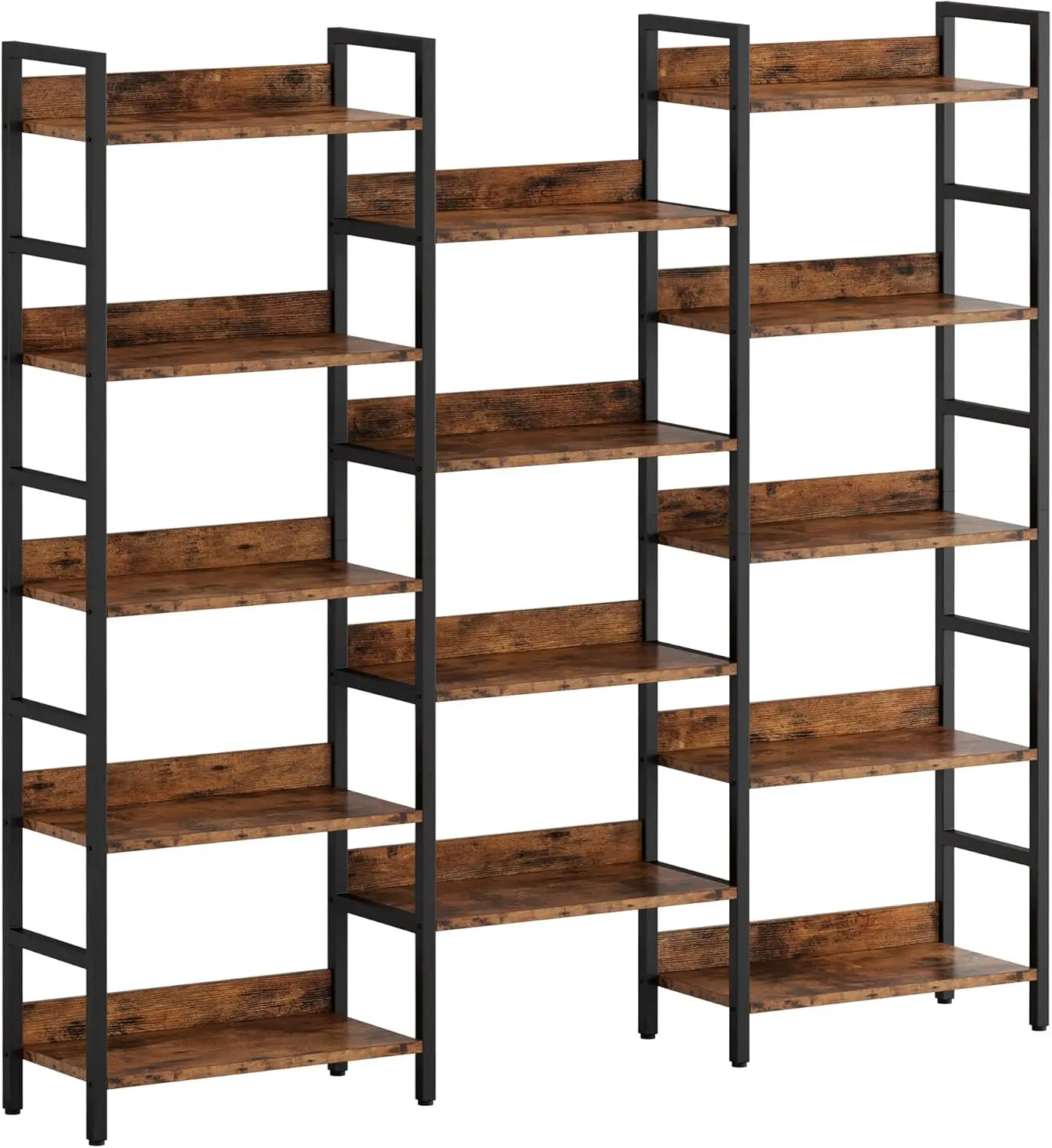 

Triple Wide 5-Tier Industrial Bookshelf with Baffles, Metal Frame for Living Room Home Office