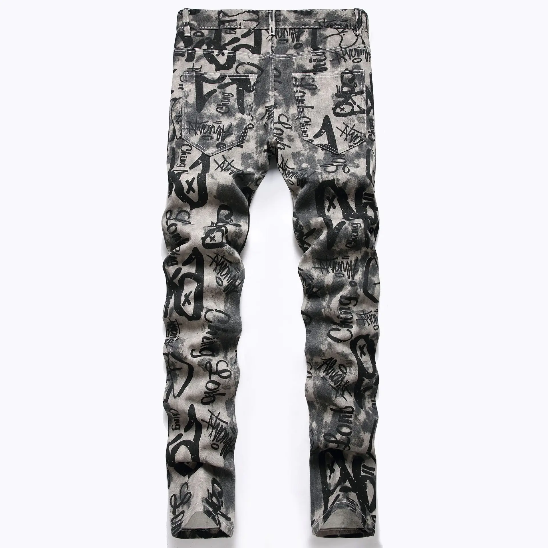 

New trendy men's jeans slim-fitting straight thin gray hip-hop casual trousers