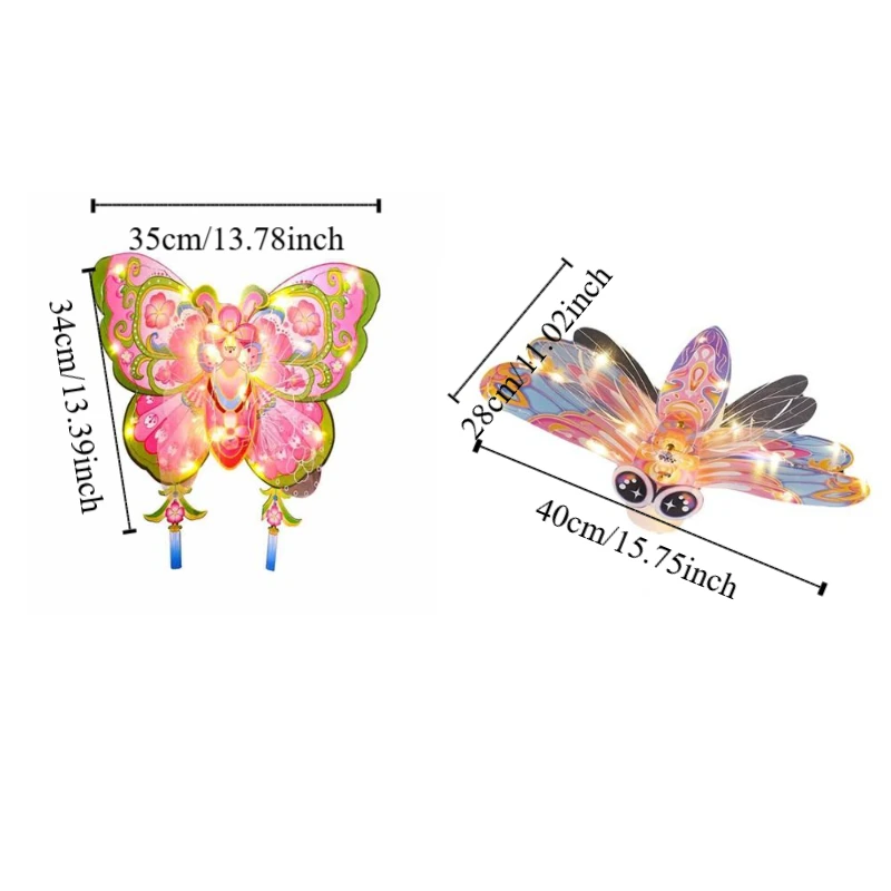 Handmade Mid-Autumn Festival Lantern DIY Dragonfly Shape Paper Handheld Glowing Lantern with LED Light DIY Material Bag