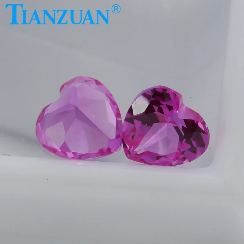 2# Pink Color Heart shape natural cut Artificial Ruby Corundum Stone clear loose stone jewelry making