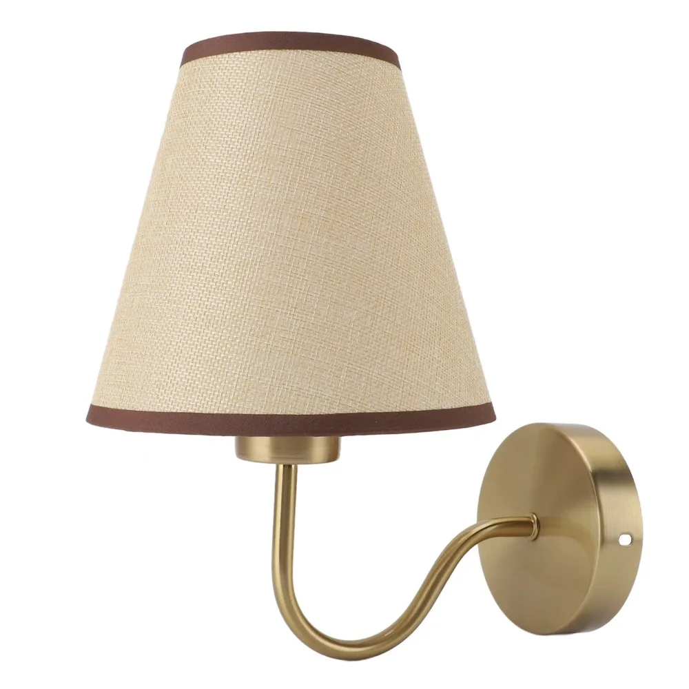 Decorative Linen Wall Lamp Soft Fabric Shade Iron Base Wall Light Brass Gold Hardwired Wall Sconce Lamp Indoor