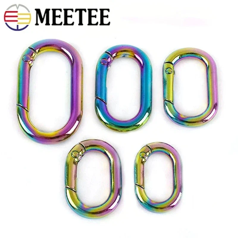 5Pc 10-50mm Rainbow Metal O Shape Ring Buckle Spring Circle Connection Hook for Bag Strap Webbing Backpack Decor Craft Accessory