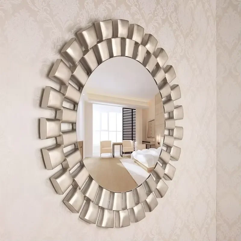 Vintage Round Wall Mirror Luxury Rising Sun Design Antique Gold Frame Decor for Living Room Bedroom Home Decoration Accent