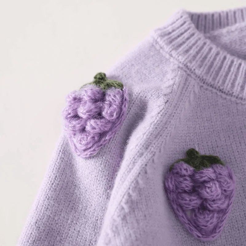 Sweater Grape Purple Sweater Girls Autumn Winter Round Neck Knitted Unique Beautiful Casual Jacket Top