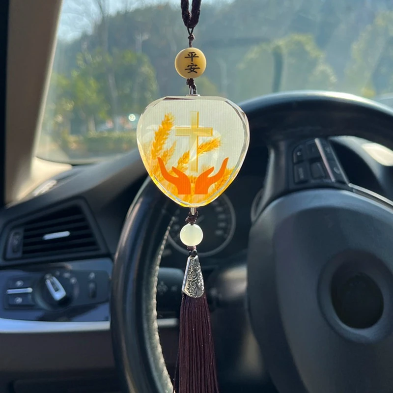 Colgante de Espiga de Trigo con Cruz Impresa a Color, Colgante Decorativo Creativo para Consola Central de Automóvil, Adorno para Automóvil