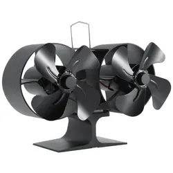 Double Headed Pattern Fireplace Fan Black Stove Fan Quiet Denoise House Double Head 8-blade Twin Thermal Power Ventilation