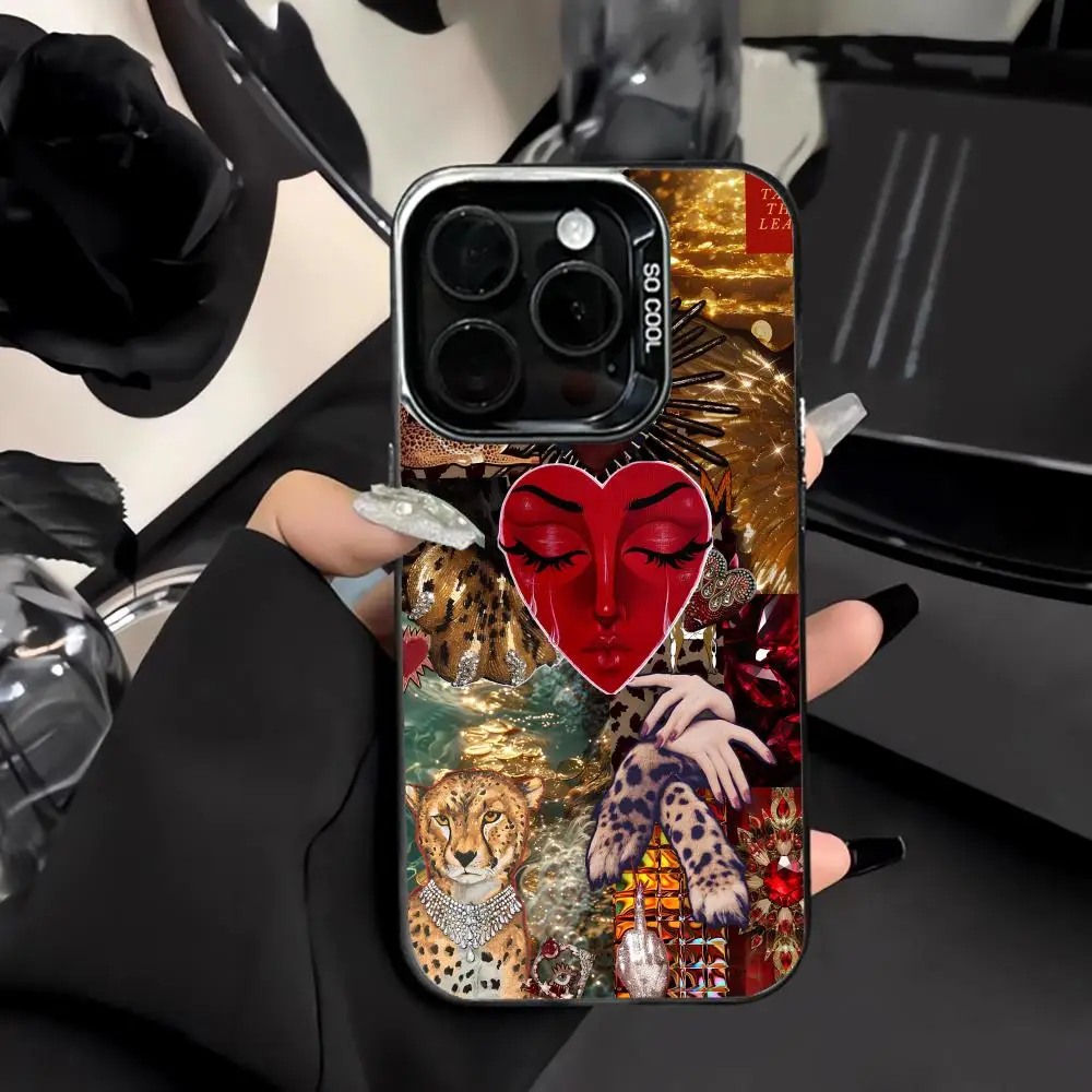 

Red Heart-shaped Face Design Phone Case Shockproof and Anti Slip Frosted Suitable for iPhone 16 15 14 13 12 11 Pro Max Plus Mini