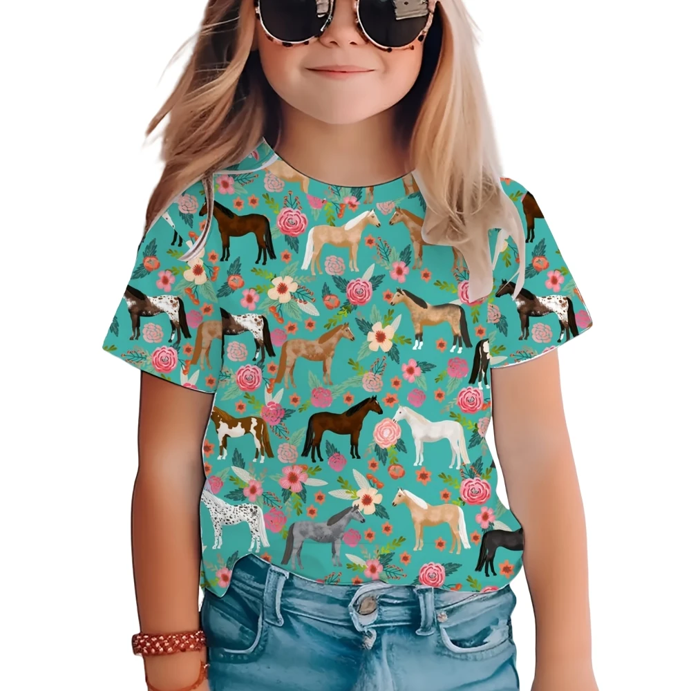 

Kids Clothes Summer Animal Graphic T Shirts Cute Clothing for Girls Short Sleeve Child T-Shirt Crew Neck Tee Children's Clothing