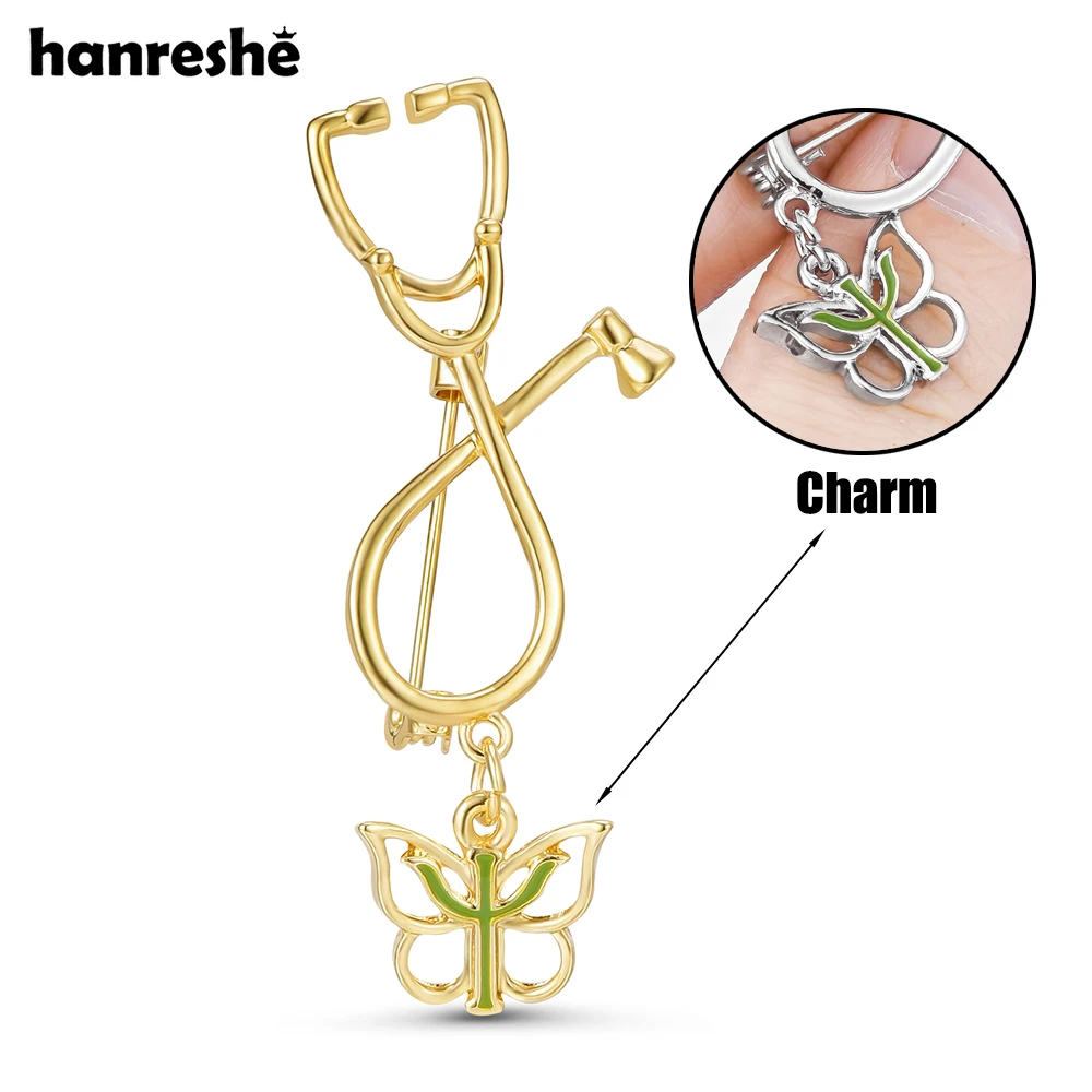 Hanreshe Stethoscope with PSI Pin Medical Psychology Butterfly Pendant Charm Brooch Jewelry Lapel Badge for Psychologist Gifts