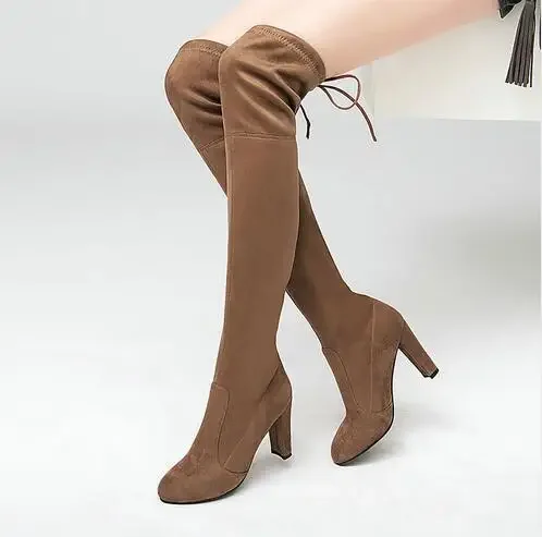 Botas Mujer Invierno In Over The Knee Women Boots Stretch Fabrics High Heel Slip on Shoes Pointed Toe Long Botte Femme 2024