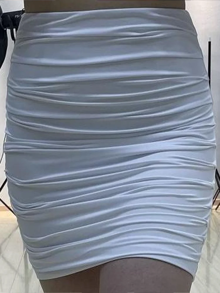 New Women Ruched Sexy Solid Wrapped Casual High Waist Mini Skirt