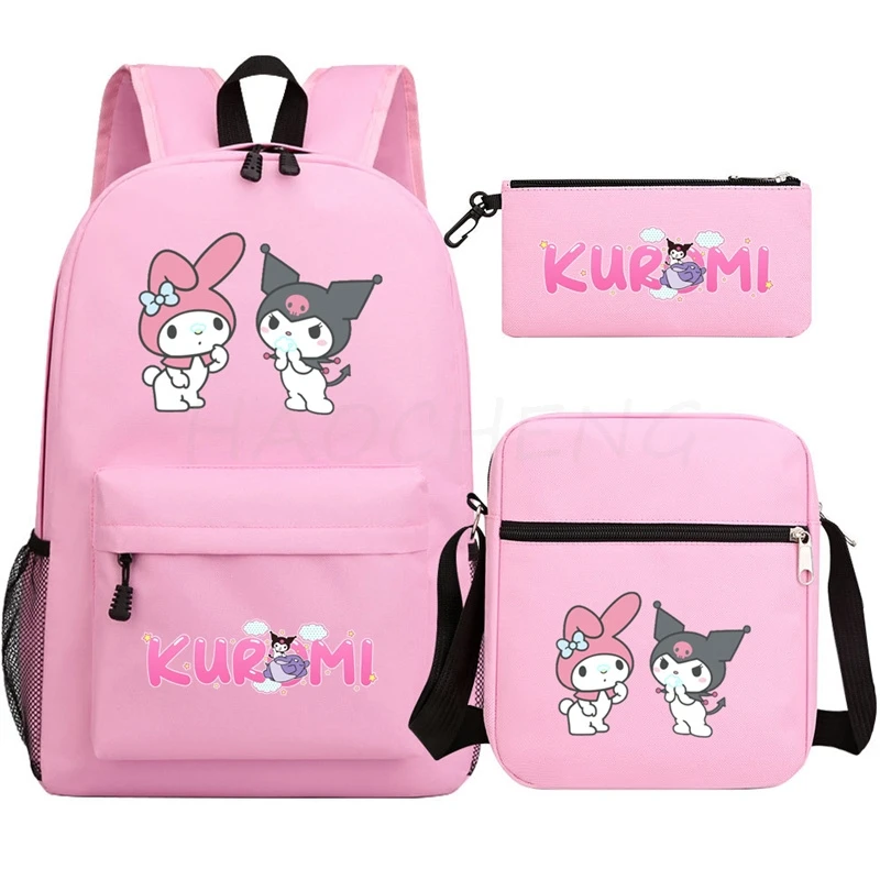 Mochilas Lovely Kuromi Melody Print 3pcs/set Teens School Bag Backpacks School Teenagers Girls Boys Anime Bookback Shoulder Bags