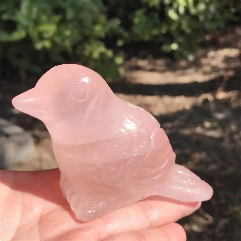 

11.5CM Natural Rose Quartz Bird Carving Crafts For Decoration And Healing Propitious Home Decoration Gift 1PCS