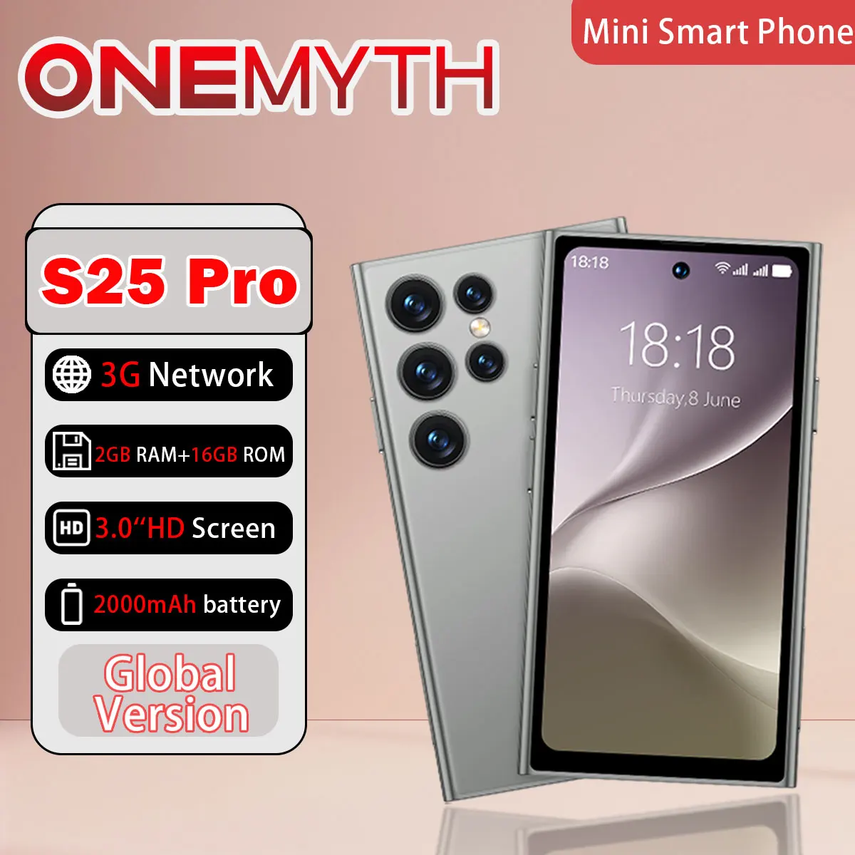 ONEMYTH S25Pro 3G Network Mini Smartphone 4.0-inch HD Full Screen 2000mAh Battery 2GB+16GB Rear HD 5MP Android 10.0 Play Store
