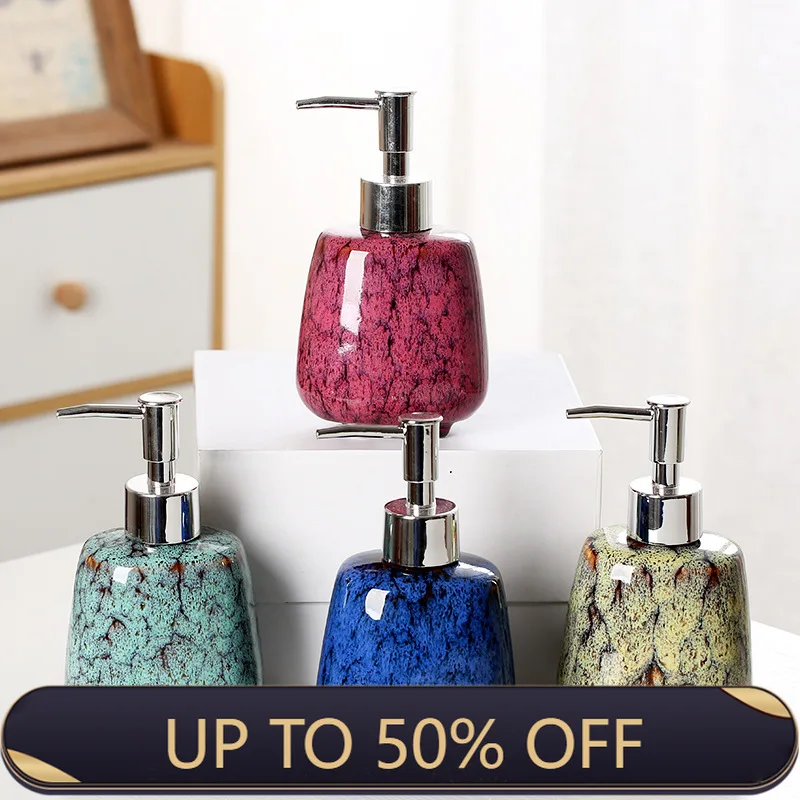 300ml Soap Dispenser Hand Washing Liquid Bottle Ceramic Kiln Change Shampoo Shower Gel Stainless Steel Pump Head Lotion Bottle