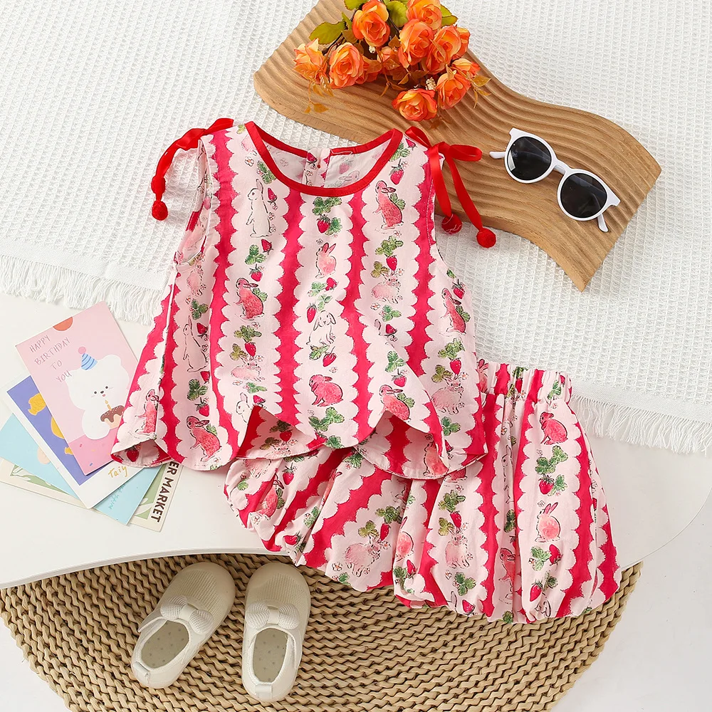 Children's Clothing Sets Cartoon Rabbit Print Tops + Lantern Shorts 2Pcs Girls Clothes Set 1 To 6 Years Kids Clothes