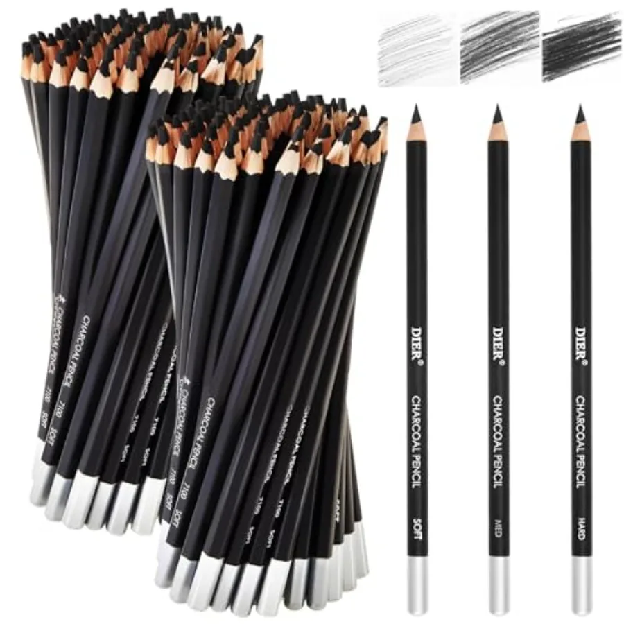 

180 Pcs Professional Charcoal Pencils Drawing Bulk Soft Medium and Hard Charcoal Sketch Drawing Pencils for Beginners Artists S