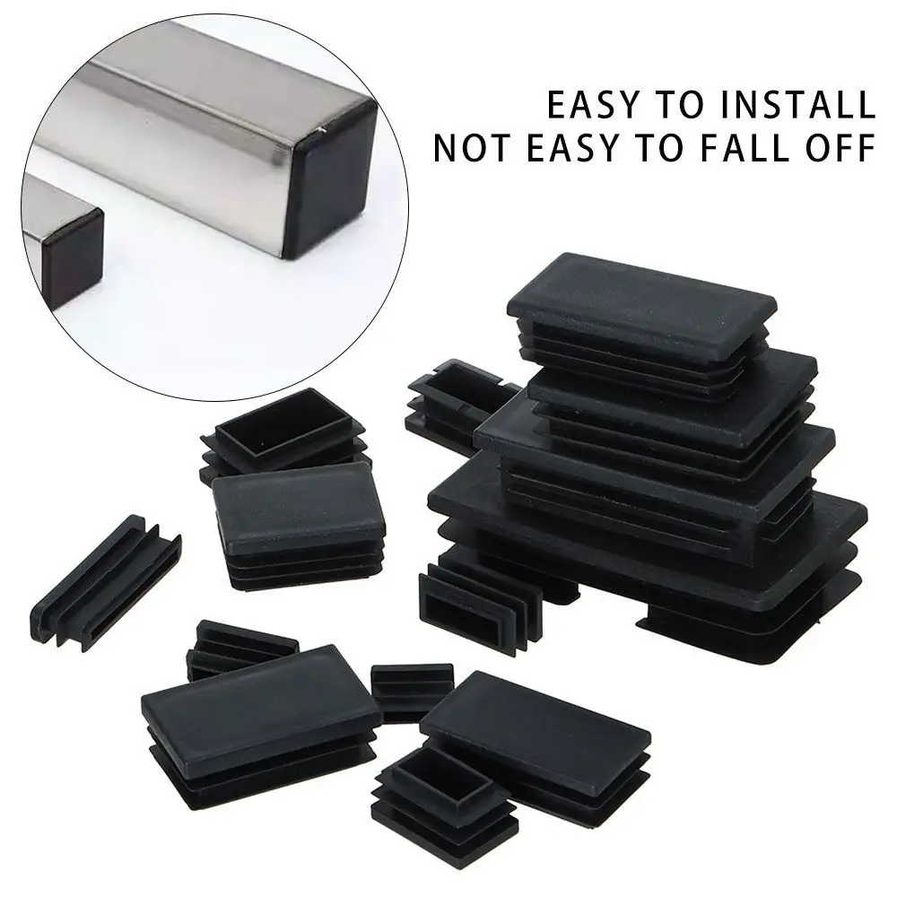 10pcs High Quality Plug Furniture Rectangular Pipe Plug Plastic Square Foot Cover Non-Slip Black Square Tube Cap