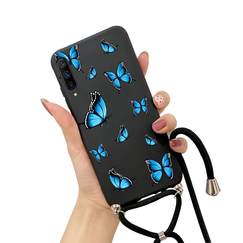 Case for Samsung Galaxy A6 A7 A8 J4 J6 2018 Plus A5  2017 S21 S20 FE S10 S9 Plus butterfly Necklace Lanyard Cover