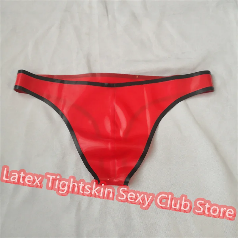 

Men Latex Shorts Red with Black Sexy Fetish Shorts Handmade Underwear Club Wear for Men Cosplay Costumes