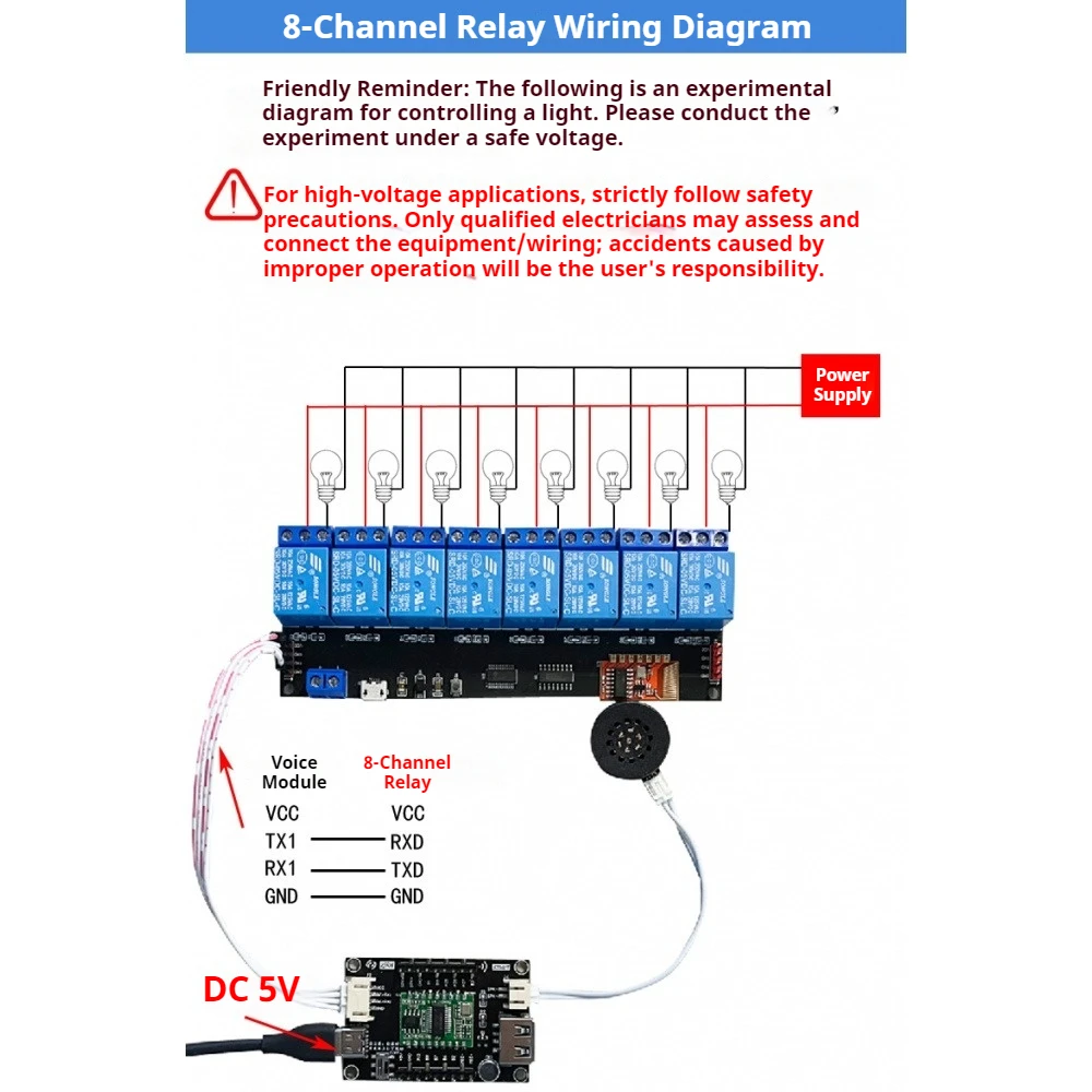 DC5V TTL 8-Channel Serial Port Relay Module 433MHz RF Control Support Self-Locking Interlocking Point-And-Trip Mode Relay Board