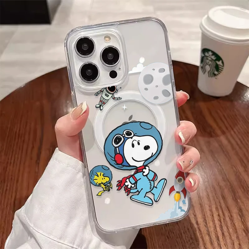Snoopy Dog Cute Cartoon Anime With Magsafe Case For iPhone 16 15 14 13 12 11 Pro Max Magnetic Compatible Hard Shell Cover image 3