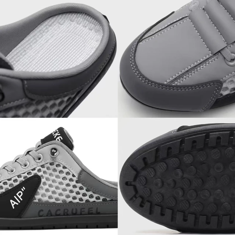 الصيف الرجال شبكة الانزلاق على نصف النعال موضة رجل الصنادل الرياضية تنفس جودة أحذية البازلاء غير رسمية للرجال المتسكعون الفاخرة