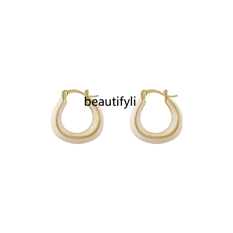 

Simple Bracelet Drip Glazed Earrings Female Light Luxury Minority Design High-End Ear Clip Earrings Hot Sale Graceful Earrings