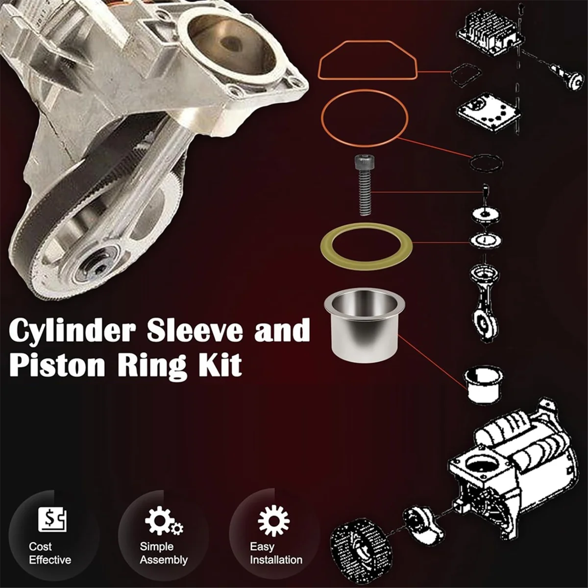 

A002 K-0650 Втулка цилиндра воздушного компрессора и сменный комплект компрессионного кольца идеально подходит для цилиндра воздушного компрессора