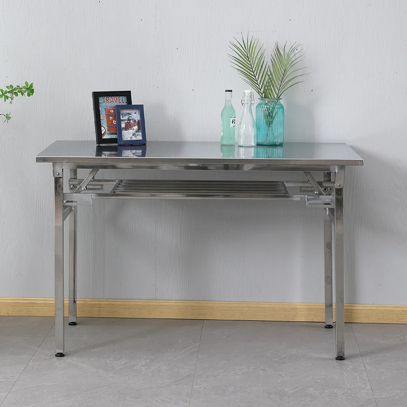 Stainless steel double-layer folding conference table writing computer table outdoor stall long dining table