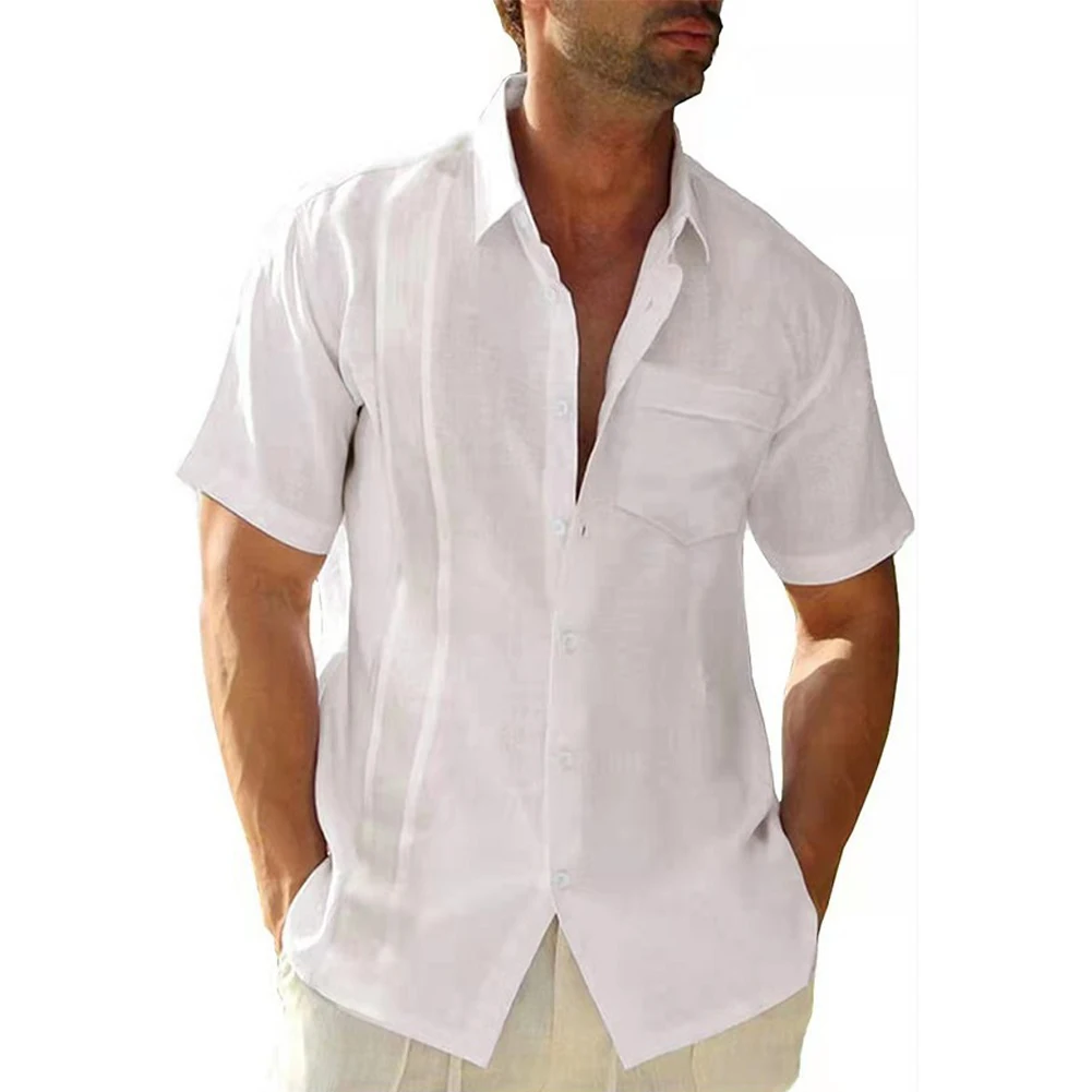 Attractive Men\'s New Style Classic Beachwear Comfortable Summer Short Sleeve Dress Summer Shirt Solid Color Fashion Soft Tops