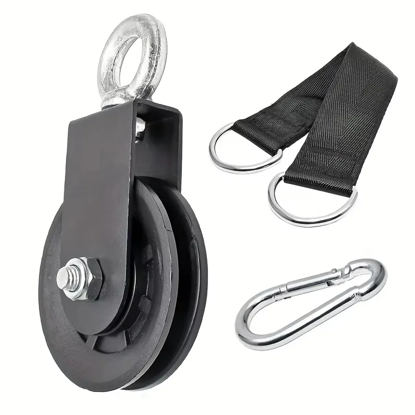 Silent Pulley 360° Rotating Gym Cable Pulley Equipment Wheel with Hanging Straps & Carabiner Pulley Cable Machine DIY Attachment