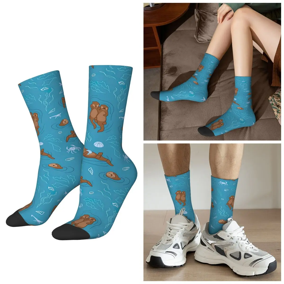 All Seasons Two Otter In The River Socks Harajuku Sport Middle Tube Socks Hip Hop Stockings for Men Women Valentine's Day Gifts