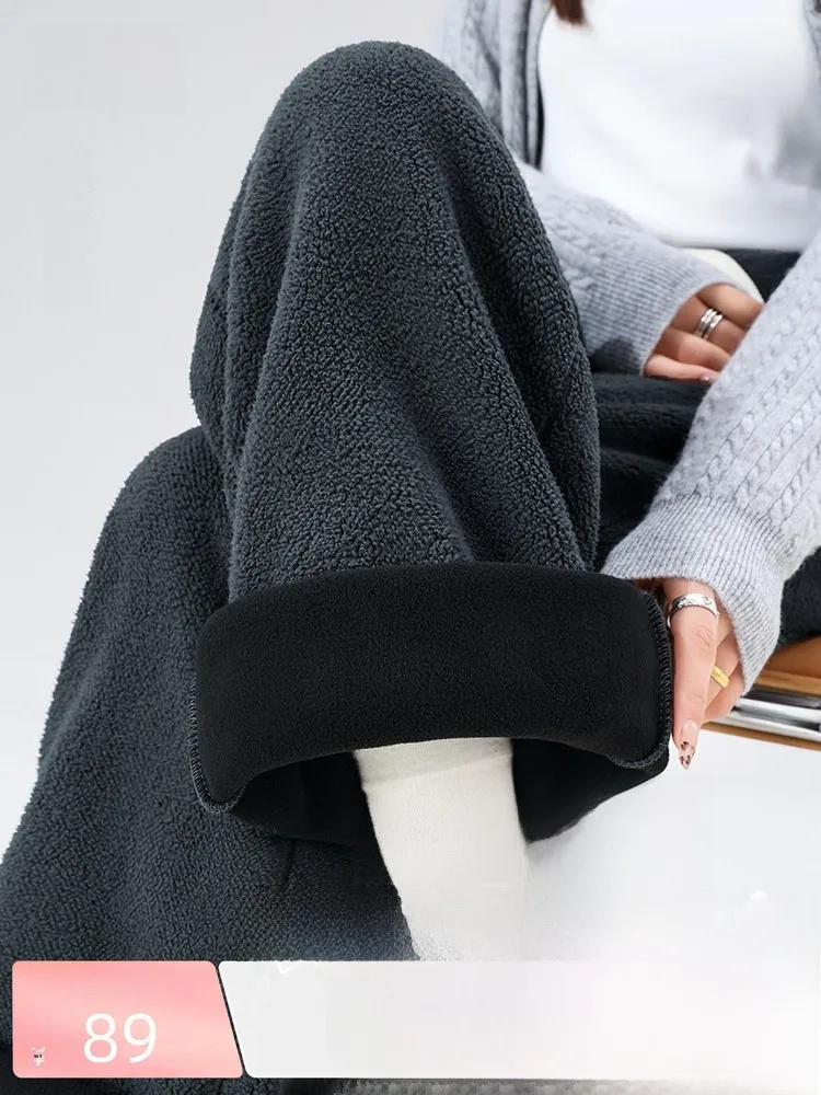 

Snow Flying Fleece Lined Wide Leg Pants Women's Spring Sportswear Natural Waist American Style Polyester Fiber Warm Trousers