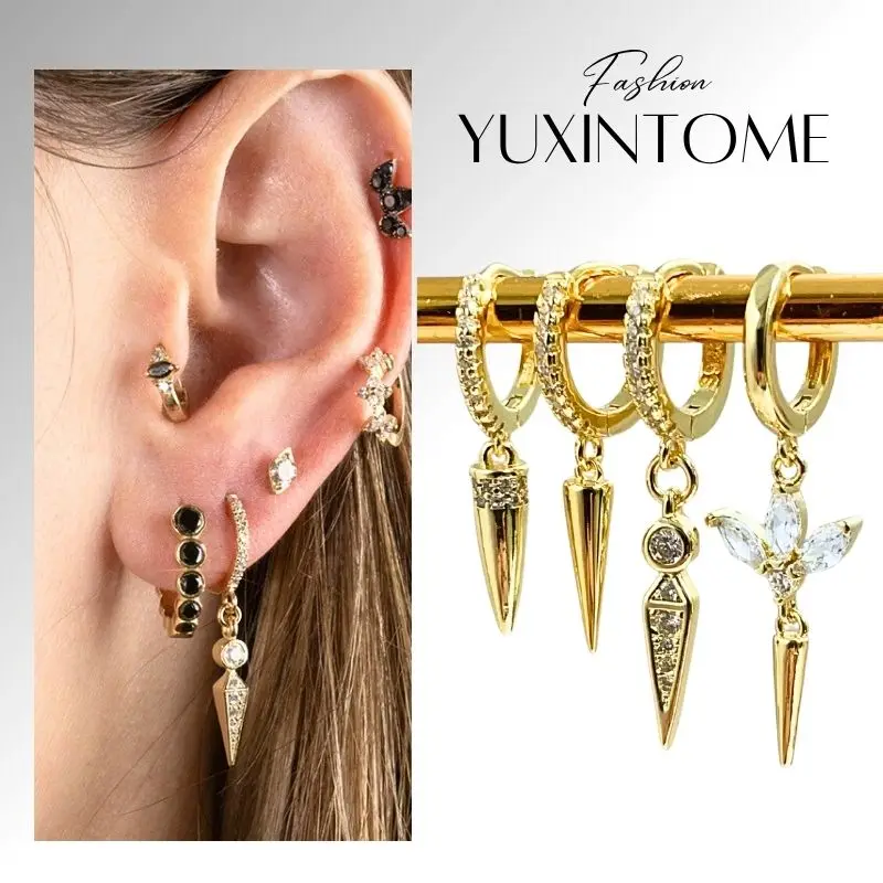 

925 Sterling Silver Needle Punk Rivet Pendant Earrings Pavé Zircon Vintage Hoop Earrings for Women Party Fashion Jewelry Gifts