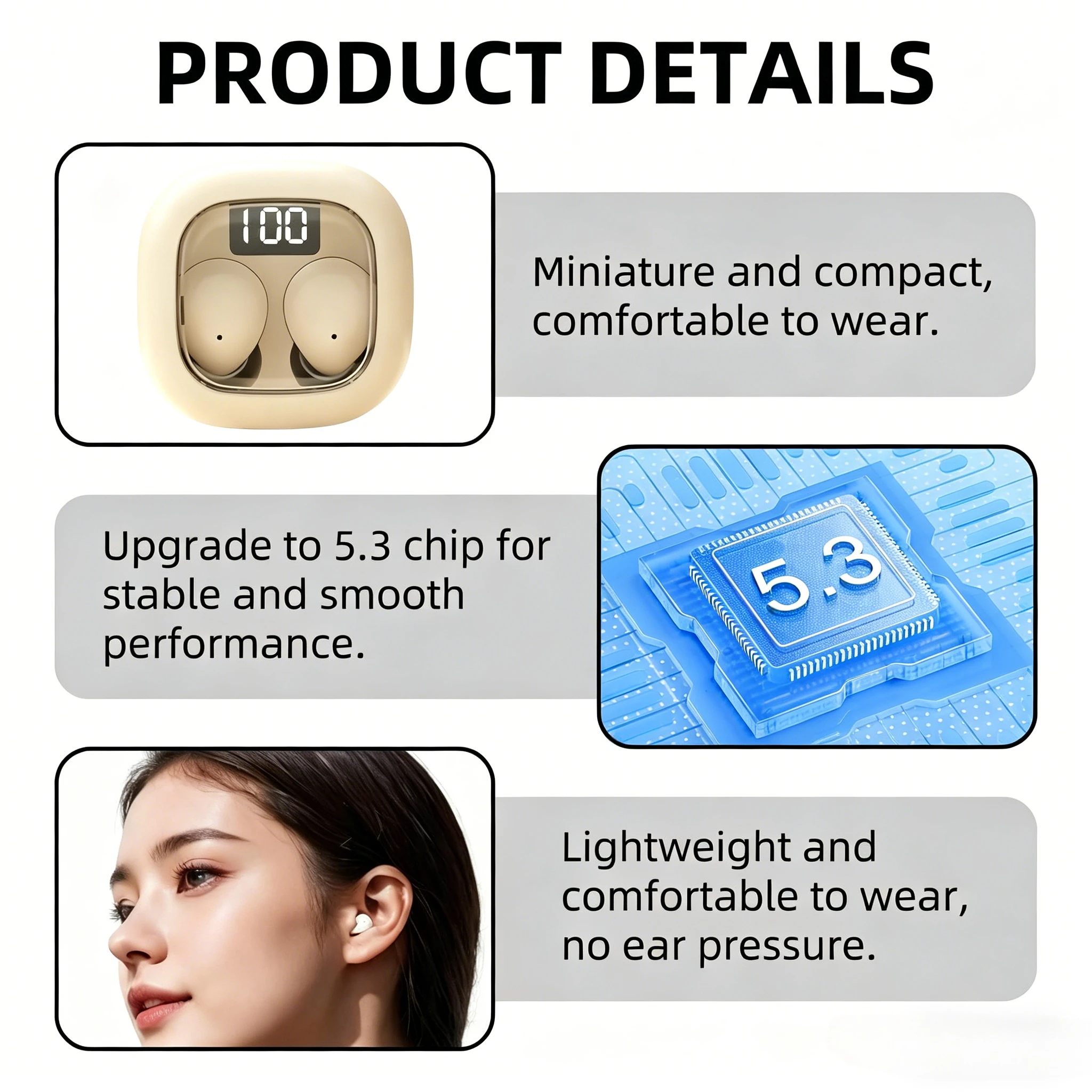 SK19 Mini Invisible Earphones TWS Earbuds Bluetooth 5.3 Wireless