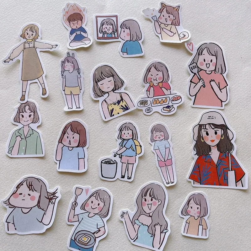 Pegatinas coreanas para niños y niñas, 60 piezas, pintadas a mano, decoradas con pequeños patrones impermeables, Cuenta de mano diaria