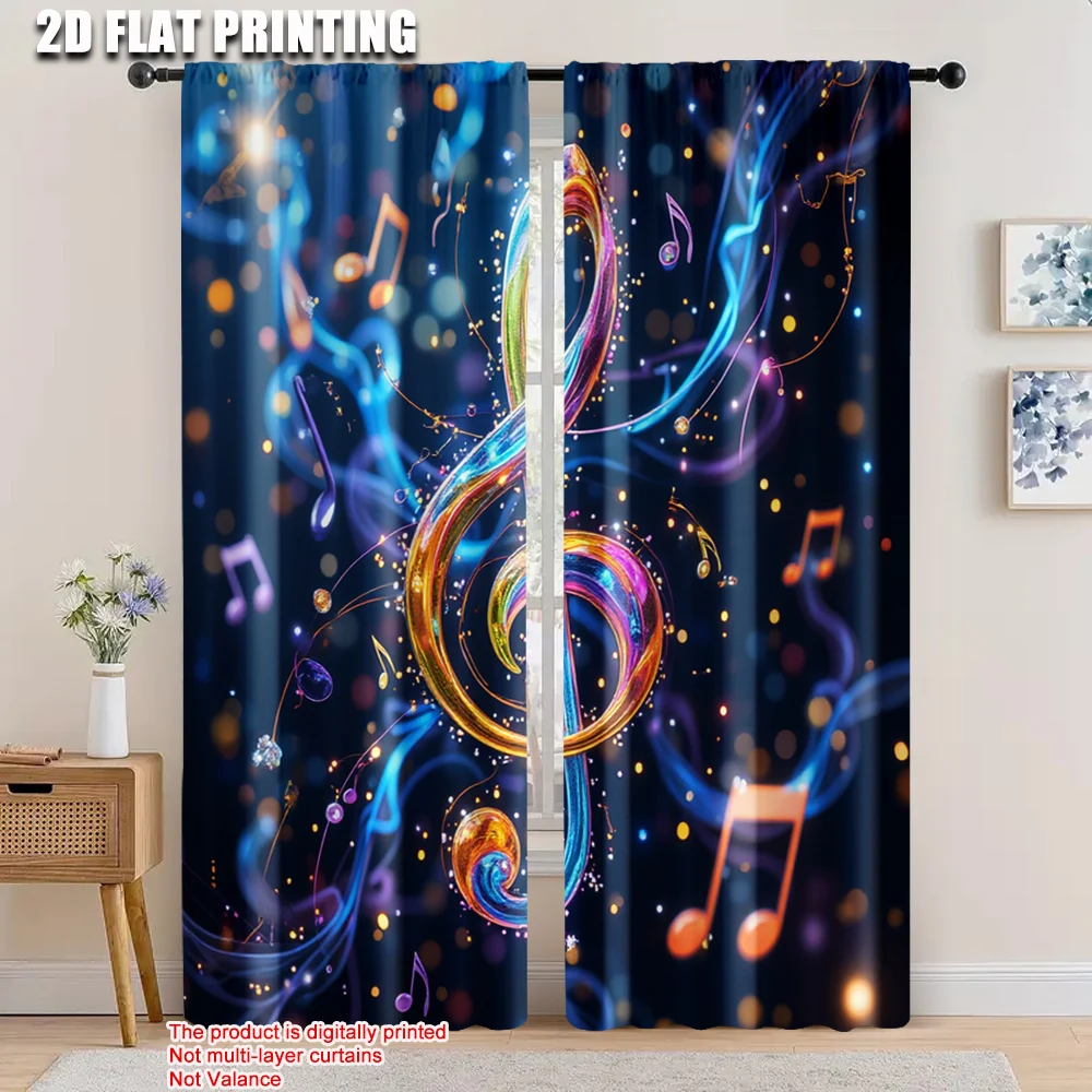 

2pcs, 2D flat printing Party Curtains music 100% Polyester,Without Electricity Holiday Decorations Applies to Office decoration