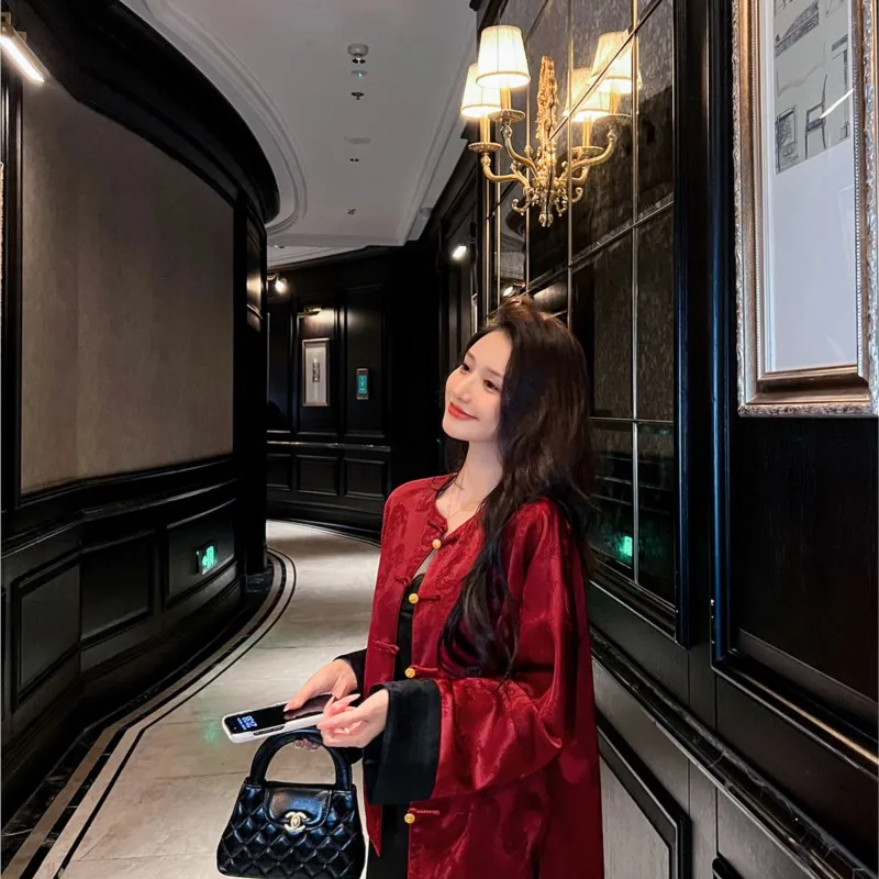 

Новое китайское ацетатное атласное жаккардовое пальто, женская улучшенная блузка в свободном стиле